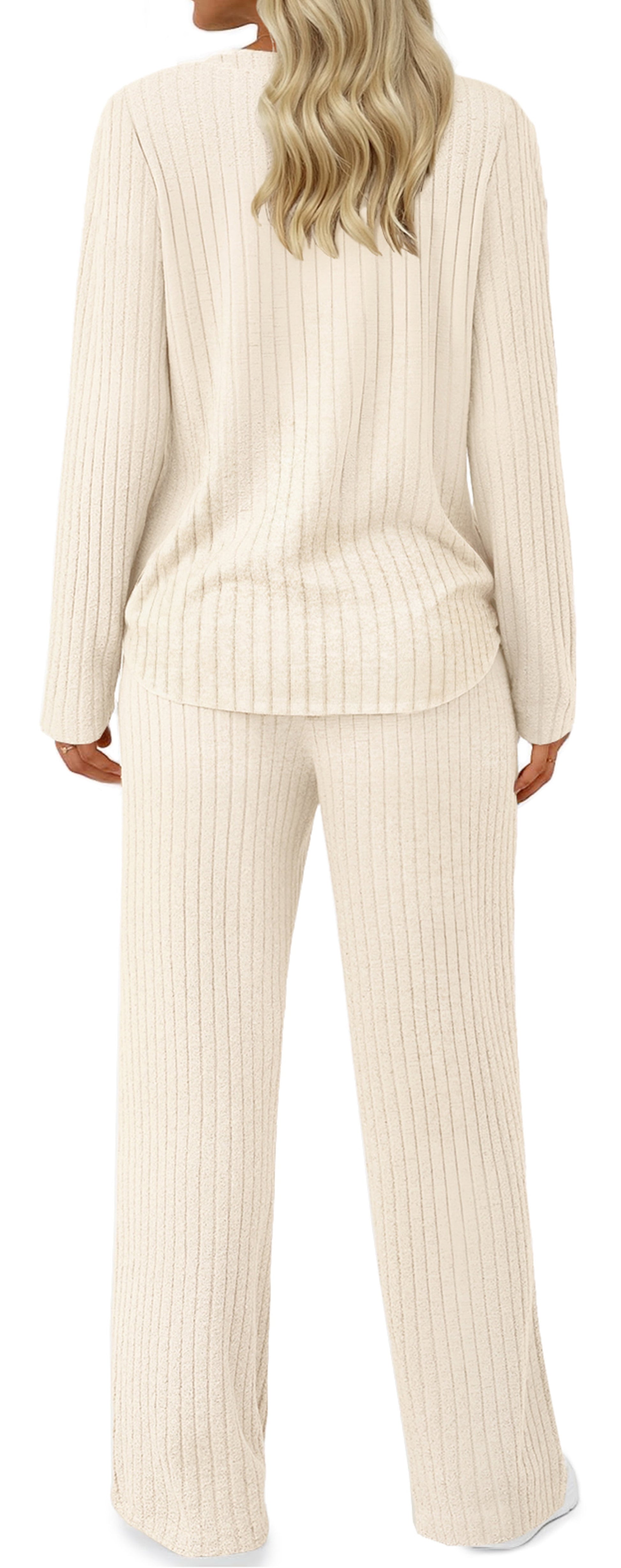 Two Piece Lounge Sets for Women Fall Travel Outfits Henley Neck Sweater Tops Wide Leg Pants Matching Sets Pajamas Clothes
