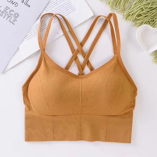 Women’s Back Cross Strap Tank Top - Push-Up Sports Bra for Running and Yoga - Breathable and Soft Fitness Bra in Solid Colors